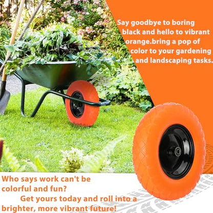 Upgraded 4.80/4.00-8 Flat Free Wheelbarrow Wheels with 5/8" & 3/4" Bearing - color: orange