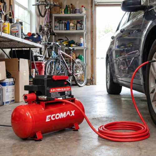 ECOMAX Air Compressor, 2 Gallon Portable Air Compressor 125 PSI Oil-Free Light Weight with 10 PCS Accessory Kit