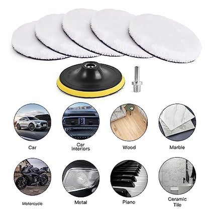 Wool Polishing Buffing Pad 7 Pcs 6 Inch Drill Buffer Wheel Attachment - size: 6Inch-7Pcs