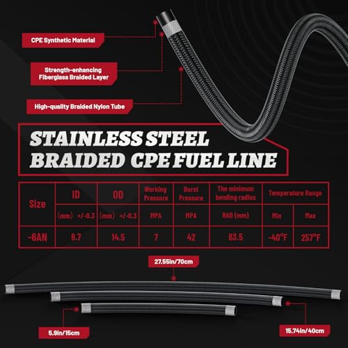 EFI Fuel Pressure Regulator Kit with Bypass Return 0-100psi Pressure Gauge 6AN Fuel Line Adjustable Universal(Black & Red)