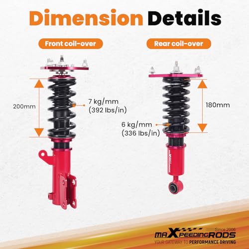 maXpeedingrods Coilovers for Mitsubishi Eclipse 2006-2012, for Mitsubishi Galant 2004-2012, 24 Levels Damper Adjustable Coilovers Suspension Kit, Height Adjustable Lowering Kit, Red - color: Red