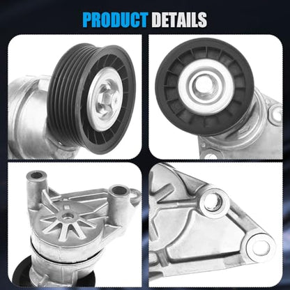 12554027 Belt Tensioner Assembly with Pulley Compatible with Chevy Avalanche Express Silverado SSR Suburban Tahoe Trailblazer Suburban 1500 GMC Savana 1999-2008, Replaces 12580162 38158 - size: 12554027