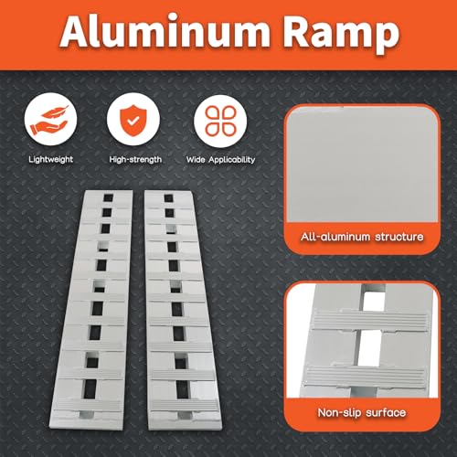 labwork 60 inch X 12 inch Aluminum Ramps Silver Trailer Ramps 6000LBS Hook Ramp Attachment End