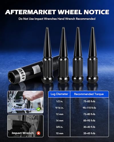 OMT M14x1.5 Spike Lug Nuts, 32pcs Lug Nuts Set with 1 Socket Key - color: Black, size: M14x1.5, style: 32Pcs Spike Spline Tuner