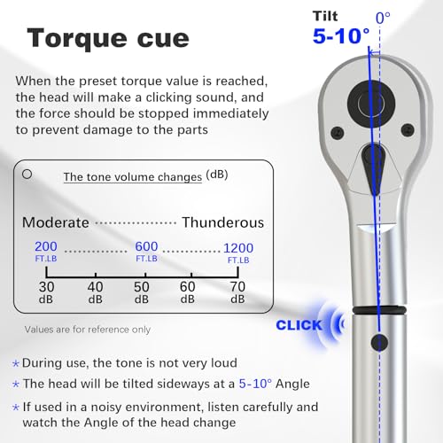 SuZhi 3/4 Inch Drive torque wrench 100-700 ft lb /135-949N.M/Aluminum Alloy handle & Cr-Mo Material Head, Heavy Duty, Professional,Dual Direction, Store in Solid Case - size: 3/4'' 1 pc