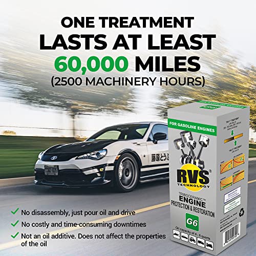 G6 Engine oil Treatment; For Gasoline Engines with a Motor oil capacity up to 6 quarts; Save fuel, Boost Power and Safely Restore and protect your Car, Truck, and all other engines - size: 6 Qts