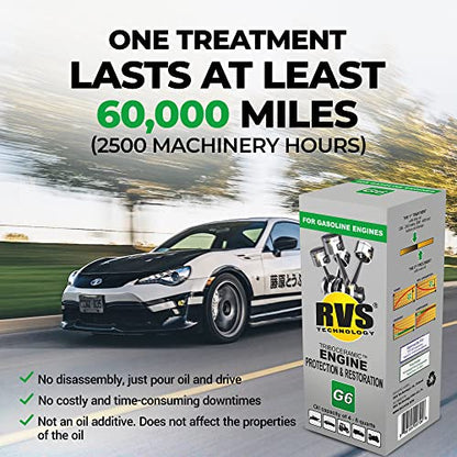 G6 Engine oil Treatment; For Gasoline Engines with a Motor oil capacity up to 6 quarts; Save fuel, Boost Power and Safely Restore and protect your Car, Truck, and all other engines - size: 6 Qts