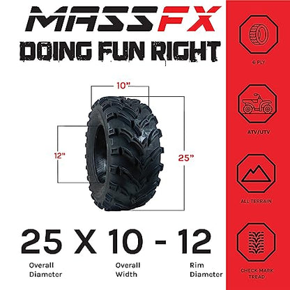 MASSFX MK251012 ATV 25x10-12 Tires 2 Set Rear 6Ply 1/2" Tread Depth 25x10x12 - size: 25x10-12 R Two Set