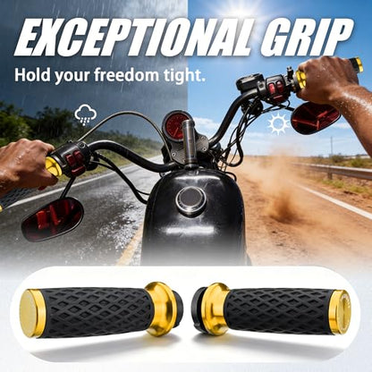 Gold 1" Silicone Cable Throttle Grips with End Cap for Harley - color: Gold