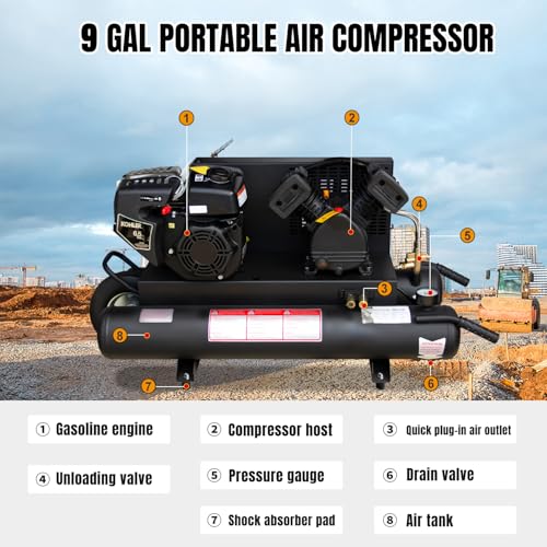 6.5HP Gas Powered Air Compressor 12CFM, 125PSI Max - style: Wheelbarrow