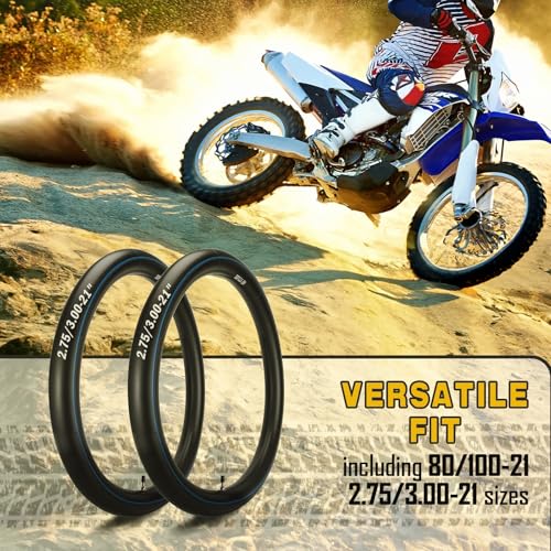 (2-Pack) 2.75/3.00-21" Inner Tubes 80/100-21 or 90/90-21 Heavy Duty Dirt Bike Inner Tubes, 2mm Thick, TR4 Valve, Fits HondaAfrica Twin CRF230, CRF250, CR250 Kawasaki KLR, KDX200 and More - size: 2.75/3.00-21" (80/100-21")