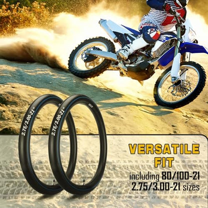 (2-Pack) 2.75/3.00-21" Inner Tubes 80/100-21 or 90/90-21 Heavy Duty Dirt Bike Inner Tubes, 2mm Thick, TR4 Valve, Fits HondaAfrica Twin CRF230, CRF250, CR250 Kawasaki KLR, KDX200 and More - size: 2.75/3.00-21" (80/100-21")