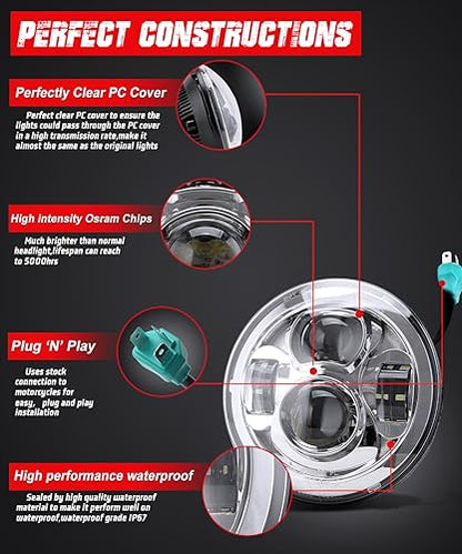 Upgraded Chrome 7 Inch LED Headlight & 4.5 Inch Fog Lights with Turn Signals Headlamp Kit with Mounting Ring and 2 Adapter Harnesses Compatible with Harley Road King Electra Glide Ultra| DOT Certified - color: Upgraded Chrome