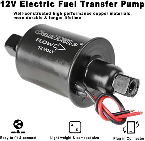 CarBole 12v Universal Electric Fuel Pump 5-9 PSI 30GPH Gasoline and Diesel Fuel Transfer Pump for Carburetor Engine E8012S E8016S EP12S FD0002 (Black)