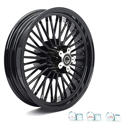 TOFR 21x3.5 16x3.5 Fat Spokes Black Wheels For Harley Touring Baggers 84-08 - color: Gloss Black, size: Front:21x3.5 Rear:16x3.5
