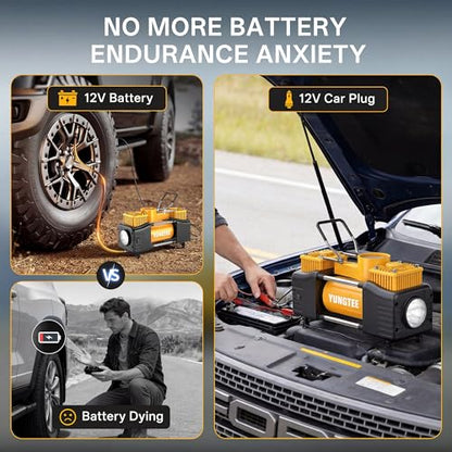 YUNGTEE Portable Tire Inflator, 12V 150 PSI Dual-Cylinder Air Compressor - color: Yellow