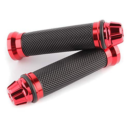 Motorcycle 7/8" CNC Hand Grips Aluminum Rubber Gel Handlebar for Sport Bike(Red) - color: Red