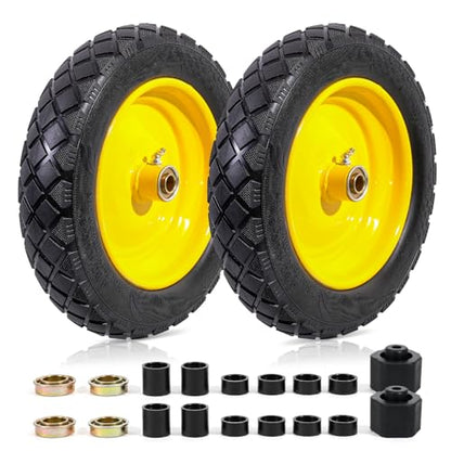 MZREXN 4.80/4.00-8" Wheelbarrow Tires, 15" Flat Free Tire and Wheel - color: Yellow-2pcs