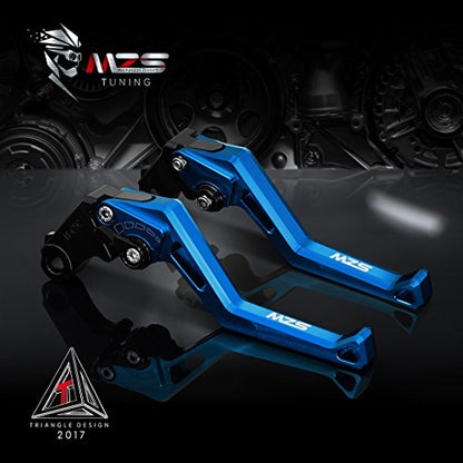 MZS Blue Motorcycle Clutch Brake Levers, Short Adjustable CNC Handle Set - color: Blue