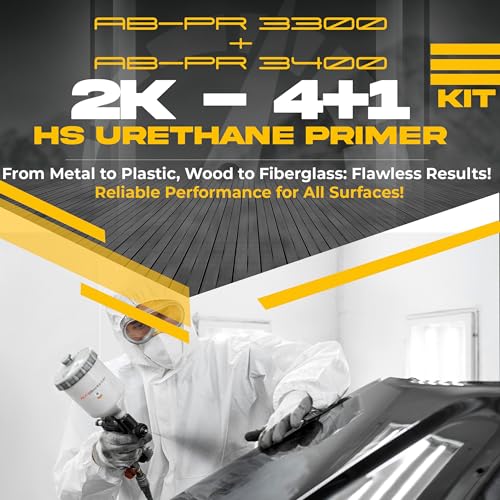 AB-PR 3300 4:1 Industrial Urethane Primer Gray & AB-PR 3400 Medium Hardener Kit – Professional Auto Refinishing System – 1 Gallon Primer + 1 Quart Hardener - color: Urethane Primer Gray & Medium Hardener (Kit)