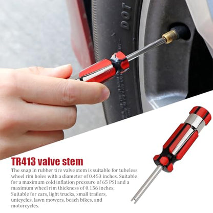 12PCS Car Valve Stem Puller Installer Kit, Automotive TR413 Tire Snap in Valve Stem with Slotted-Head Valve Cap, Vehicle Single Head Core Remover Installer Tool Set, Universal Fit