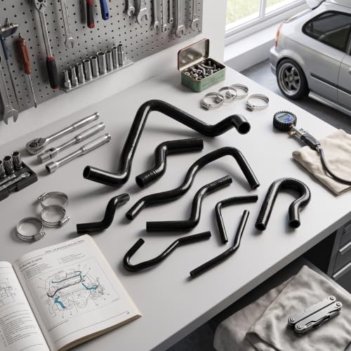 9pcs Silicone Auto Radiator Hose Kit, Coolant Pipe Car Radiator Hoses for D15 D16 SOHC EG/EK 1992-2000 (Black)