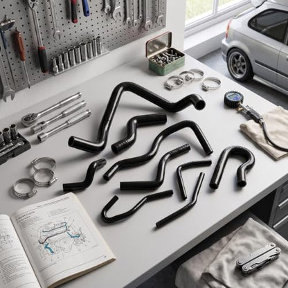 9pcs Silicone Auto Radiator Hose Kit, Coolant Pipe Car Radiator Hoses for D15 D16 SOHC EG/EK 1992-2000 (Black)