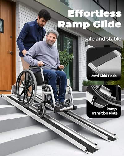 7FT Telescoping Aluminum Portable Wheelchair Ramp with Bag, 600LBS - size: 4 to 7 FT