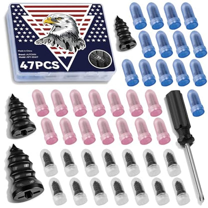 AUTOWN 47PCS Tire Repair Rubber Nail Kit - Complete Set with 3 Sizes, Storage Box & Screwdriver - for Car, Truck, Motorcycle & More - size: 47PCS