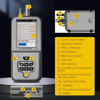 Particle Counter Air Quality Meters with Tuya APP USB Data Export to PC - color: Charcoal Gray