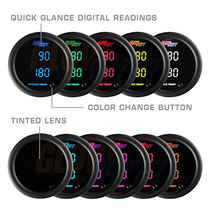 GlowShift 10 Color Digital Dual Air Intake Temp Gauge Kit, 2-1/16" 52mm