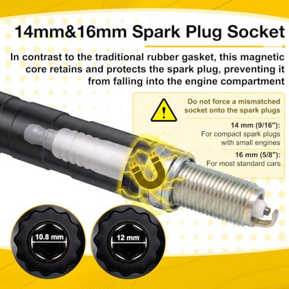 14mm&16mm Spark Plug Socket Set, Spark Plug Tool for 9/16"&5/8" Spark Plugs - color: Black 14mm&16mm x 3.8"