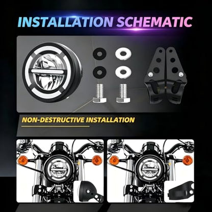 6.69 Inch Motorcycle LED Headlight with Mounting Brackets Assembly, 6.69 inch universal Round Headlamp with High/Low Beam Turn Signal DRL for Cafe Racer E-bike Bobber Chopper