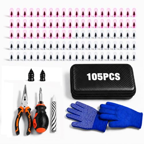 105-Piece Tire Screw Plug Repair Kit, No Tire Removal for Cars and Trucks