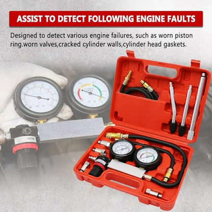 Cylinder Leak Down Tester Kit with Dual Gauges for Gasoline Engines