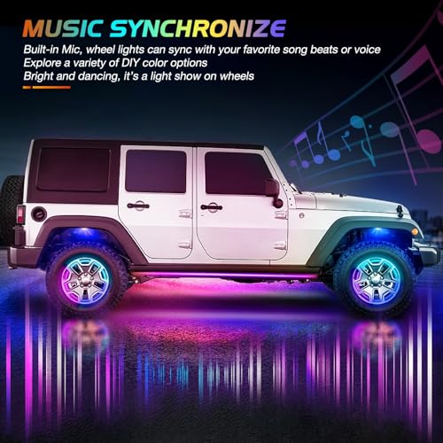 Nilight 4PCS 17.5inch LED Wheel Ring Light RGB with APP & Remote Control - color: RGB-Single Row, size: 17.5inch