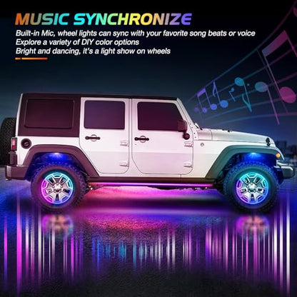 Nilight 4PCS 17.5inch LED Wheel Ring Light RGB with APP & Remote Control - color: RGB-Single Row, size: 17.5inch