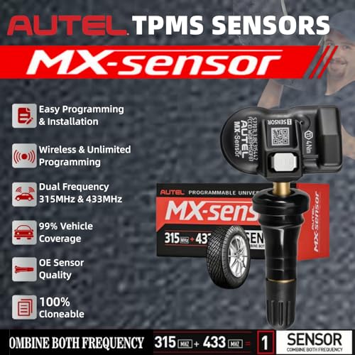 Autel TPMS Sensors, 2in1 MX-Sensor 315Mhz/433Mhz Tire Pressure Sensor,OE-Level Programmable & Cloneable Wireless TPMS Sensor, by Compatible with TS408 508 608 MS906TS MS906PRO-TS (Rubber Stem 4pcs)