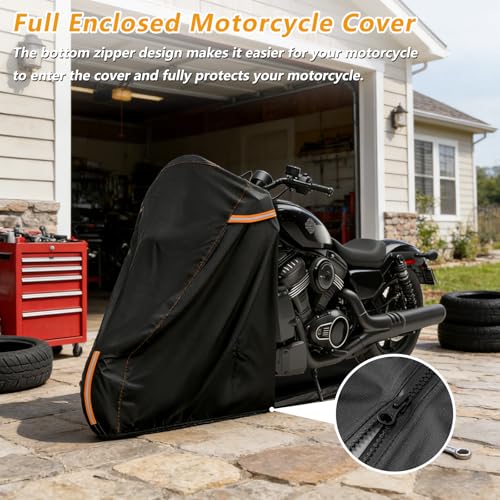 Full Enclosed Motorcycle Cover with Reflective Strips,104"W x 43"D x 59"H - size: 104"W x 43"D x 59"H