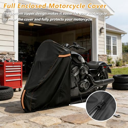 Full Enclosed Motorcycle Cover with Reflective Strips,104"W x 43"D x 59"H - size: 104"W x 43"D x 59"H