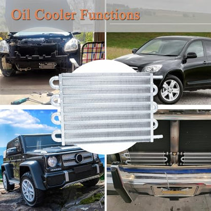Transmission Oil Cooler Kit, Aluminium alloy Radiator with 5/16" Tube and Hose Mounting Kit(Silver) (8 Pass) - color: Silver, size: 8 Pass