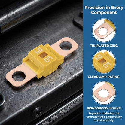 5Pcs AMI/Midi Fuse Kit - High Current Bolt-on Fuses for Battery Fuse Replacement - Heavy Duty Truck Fuses for Cars, RVs, Construction Vehicles & Marine Audio Systems (60A) - size: 60A