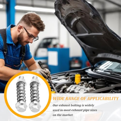2PCS Car Exhaust Manifold Bolts, M10 × 1.5 Vehicle Flange Screws Flange Exhaust Bolts and Nuts Kit with Springs, Automotive Muffler Studs Replacement, Universal for SUV RV Truck - size: M10 × 1.5