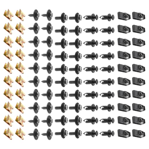 100 PCS Car Body Fender Bumper Splash Guard Fixing Clip, U Clips Rivet Fasteners and Undertray Screws Kit, Universal Auto Body Engine Under Cover Bolts, for Most Cars (Black)