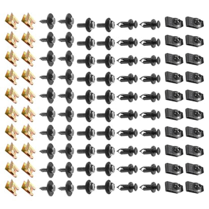 100 PCS Car Body Fender Bumper Splash Guard Fixing Clip, U Clips Rivet Fasteners and Undertray Screws Kit, Universal Auto Body Engine Under Cover Bolts, for Most Cars (Black)