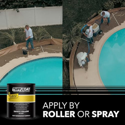 Tuff Coat Medium Texture Rubberized Non-Skid Deck Coating – Textured Non-Slip Safety Surface for Pool Decks, Docks, Boat Ramps, Patios, Walkways & High-Traffic Areas (UT-221 Yellow 1-gallon) - color: Safety Yellow, size: 128 Fl Oz (Pack of 1)