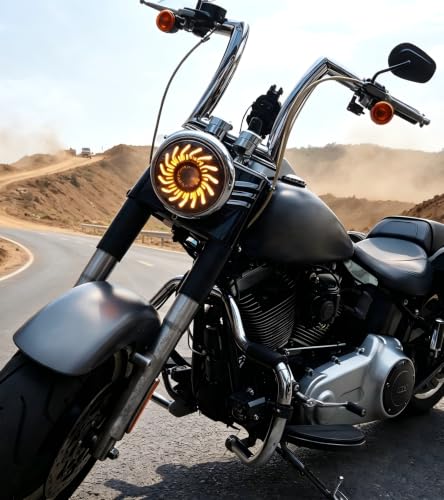5-3/4" headlight with White/Amber chrysanthemum petal DRL Compatible with Sportster Iron 883 SuperLow XL883 XL1200,Softail Springer, Dyna Street Bob Low Rider - color: Single lamp