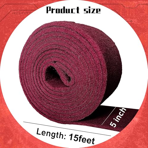 Premium 5" x15' Maroon Scuff Pads 7447Multi-Purpose Surface Preparation Pad forCar Auto Body, Woodworking, Paint PrimerPrep, Scuffing, Sanding & Scouring - size: 5 Inches*15 Feet