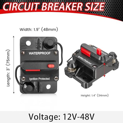 RED WOLF Waterproof 100Amp Circuit Breaker for Boat Trolling Motor Marine ATV Vehicles Stereo Audio Electronic Battery System Inline Fuse with Manual Reset Switch 12V-48V DC