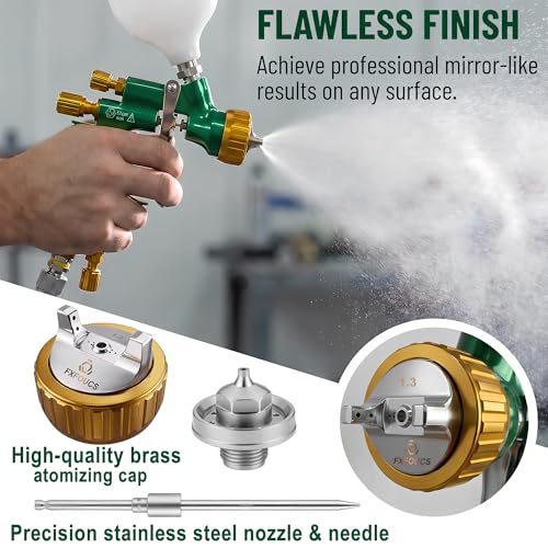 HVLP Air Spray Gun Kit 1.3mm, Professional Automotive Paint Sprayer - color: Green-golden, size: 1.3mm